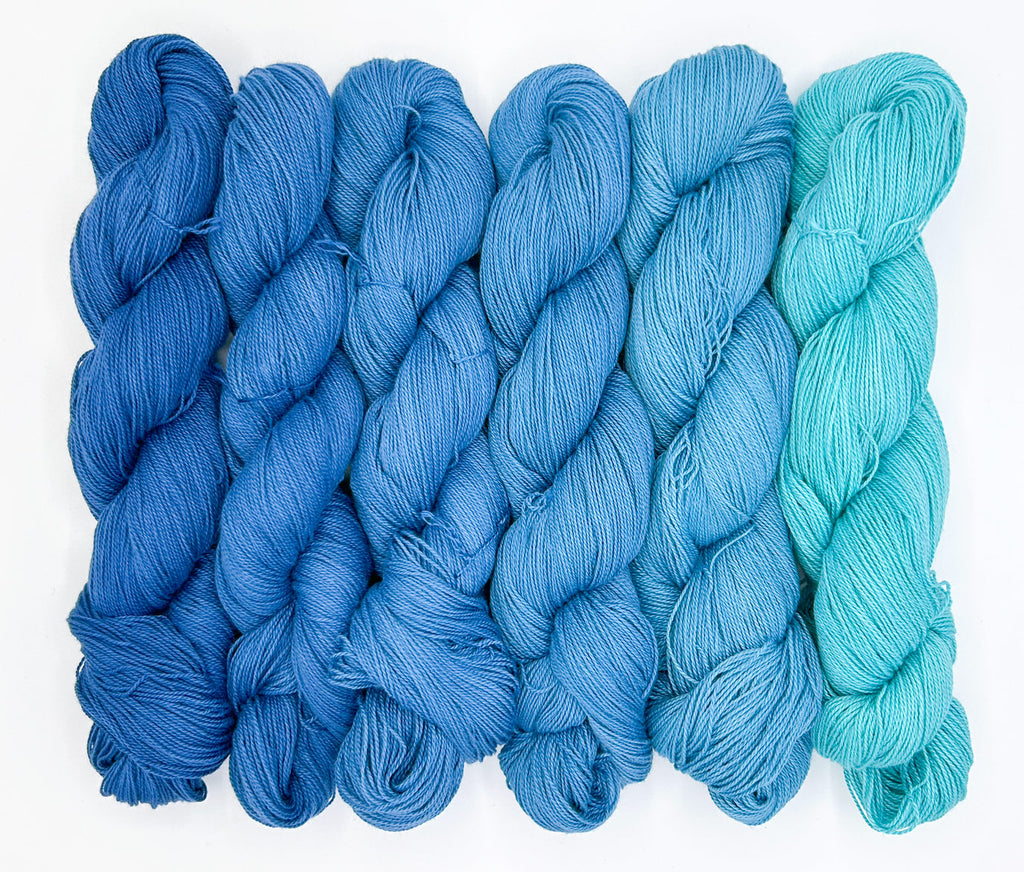 Blues Gradient Palette #2 Hand-Dyed Ringspun Cotton Yarn by Shiny Dime Fibers