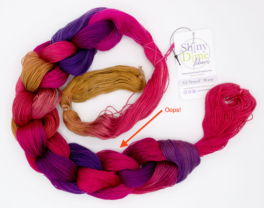 Blooper! Indiana Sunset Hand-Painted Tencel™ Warp Yarn by Shiny Dime Fibers