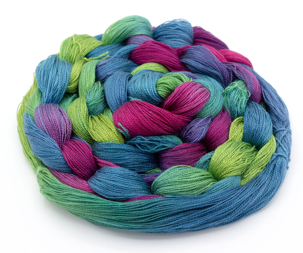 Mardi Gras Hand-Painted Tencel™ Warp Yarn by Shiny Dime Fibers